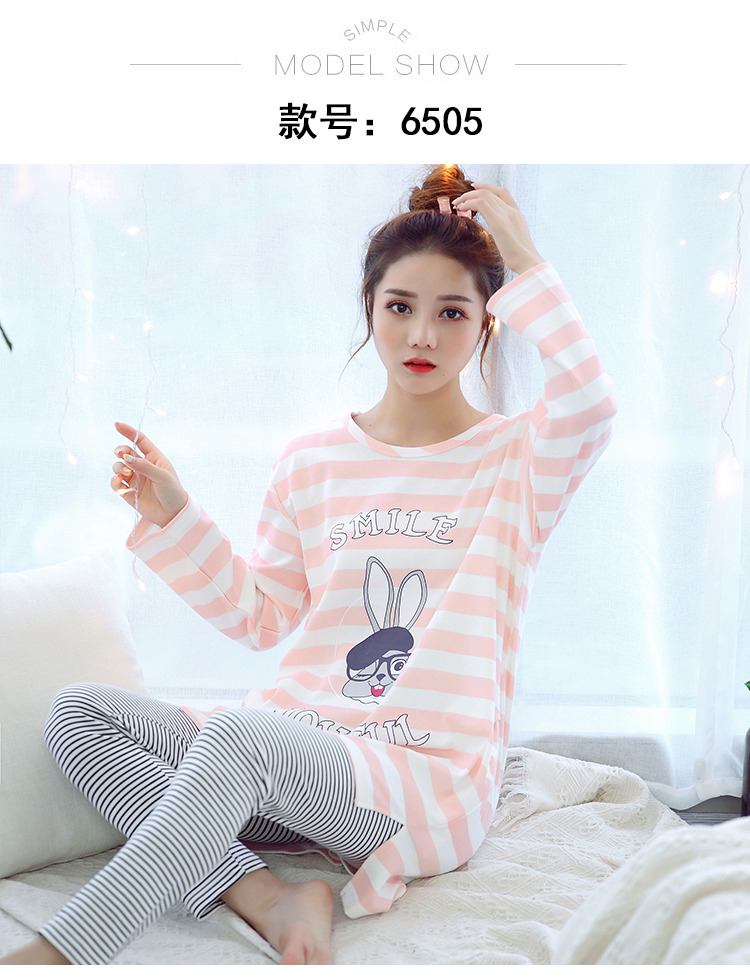 Bộ đồ ngủ mùa thu nữ tay dài bằng vải cotton hai mảnh phiên bản Hàn Quốc của sinh viên tươi mát ngọt ngào và đáng yêu phục vụ mùa thu đông áo kiểu nữ đẹp tuổi 35