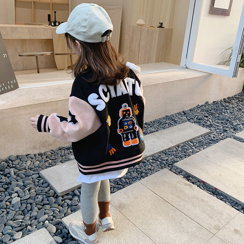 Children's baseball uniform jacket spring and autumn 2022 autumn and winter new girls' baby plus velvet Western style children's tide clothes