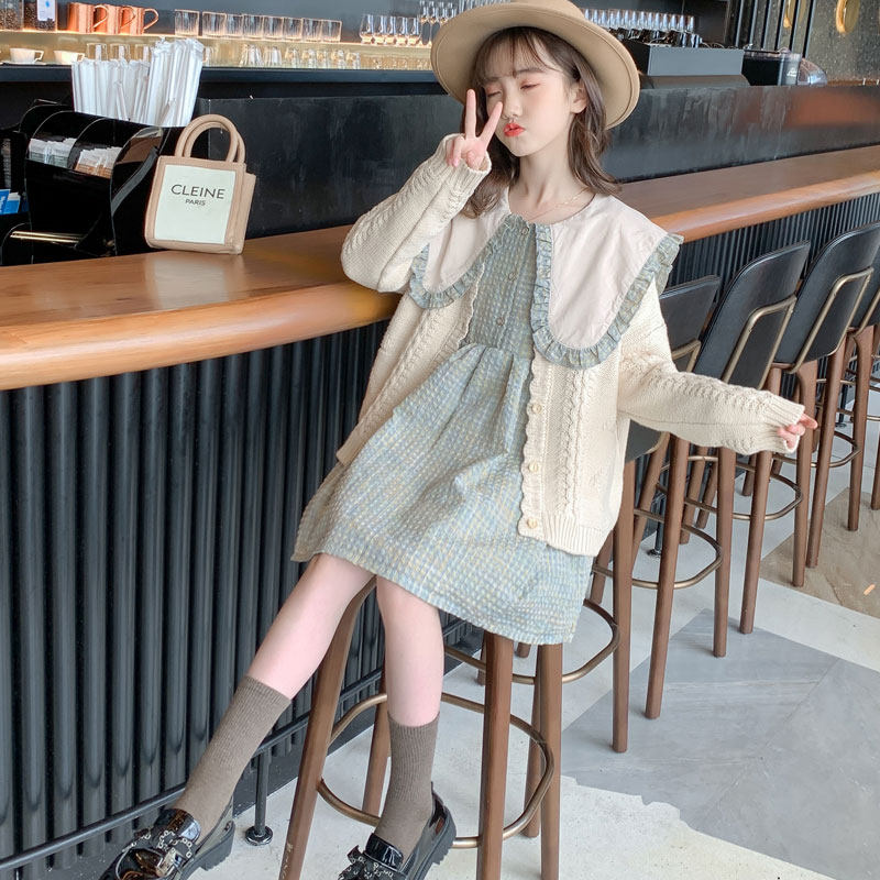 Girls autumn dress 2022 new foreign style early autumn little girl princess dress children spring and autumn long-sleeved skirt - Taobao