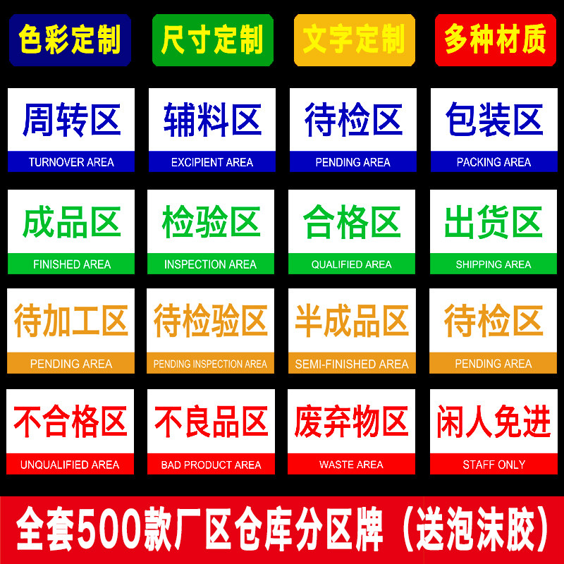 Factory workshop partition signboard Inspection area division signboard Warehouse signboard signboard hang card