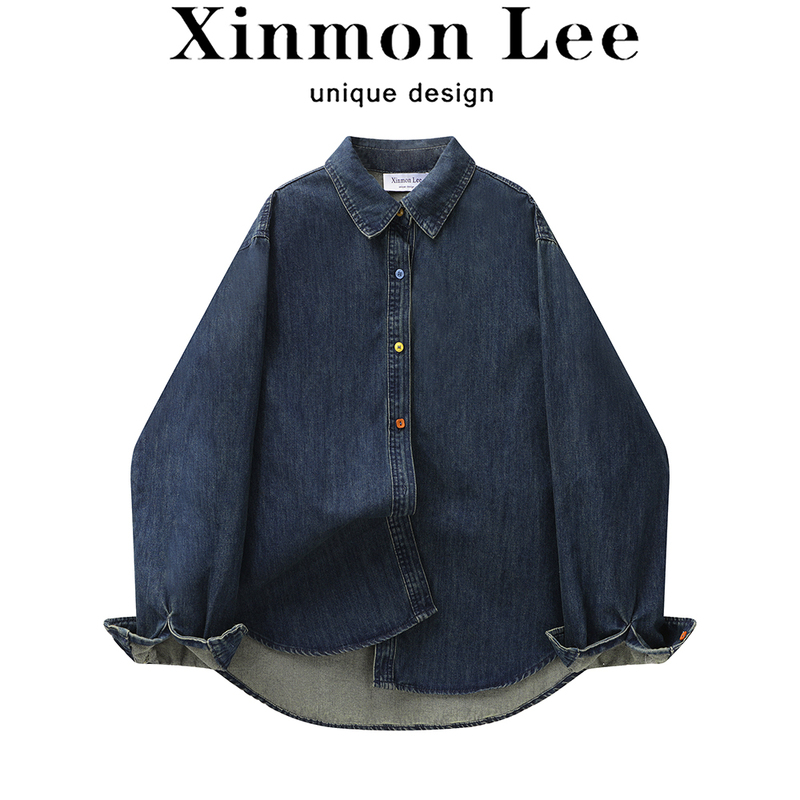 Xinmonlee Retro Denim Shirt Layered with Jacket, New Spring and Autumn Women's Loose Casual Unique Top Xinmonlee Retro Denim Shirt Layered with Jacket, New Spring and Autumn Women's Loose Casual Unique Top