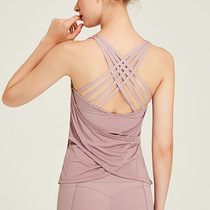 Professional European and American fitness sports beauty back top yoga jacket with chest pad loose quick dry Net Red