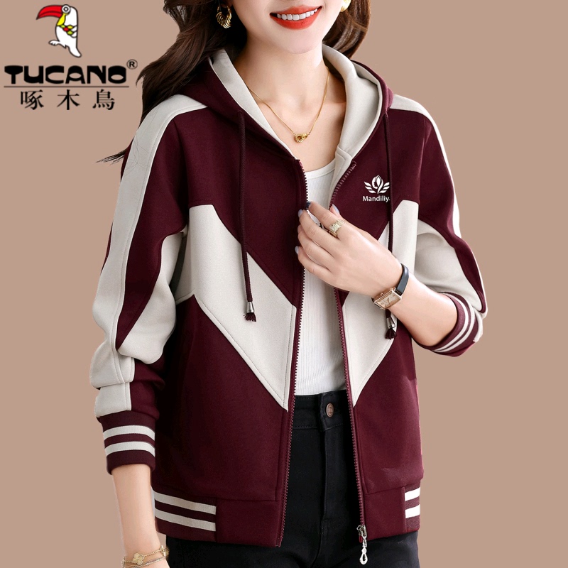 Woodpecker Hooded Sweatshirt Jacket for Women 2025 New Spring and Autumn Middle-Aged Mom Casual Sports Cardigan Top Woodpecker Hooded Sweatshirt Jacket for Women 2025 New Spring and Autumn Middle-Aged Mom Casual Sports Cardigan Top