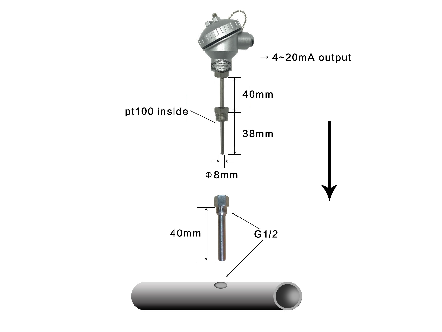 Water pipe temperature sensor with sheath F3D7-4F2D