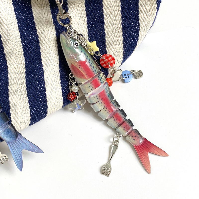Fish Keychain Bionic Fish Lure Keychain Ocean Small Fish Multi-Section Fish Lure Bag Pendant