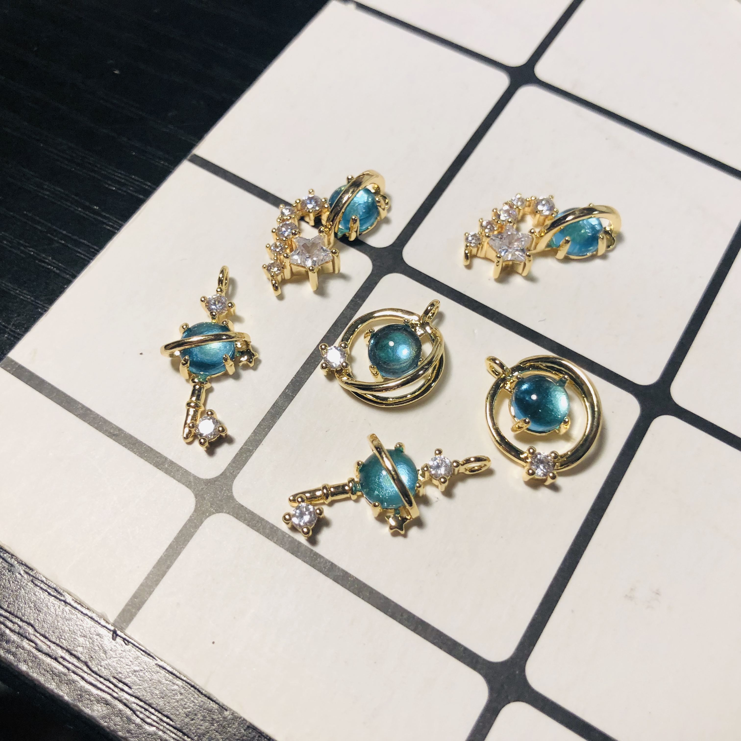 Domestic cooperation Deep blue aurora planet star space sparky Zirconia double - hang 14k bag - gold pendant diy accessories