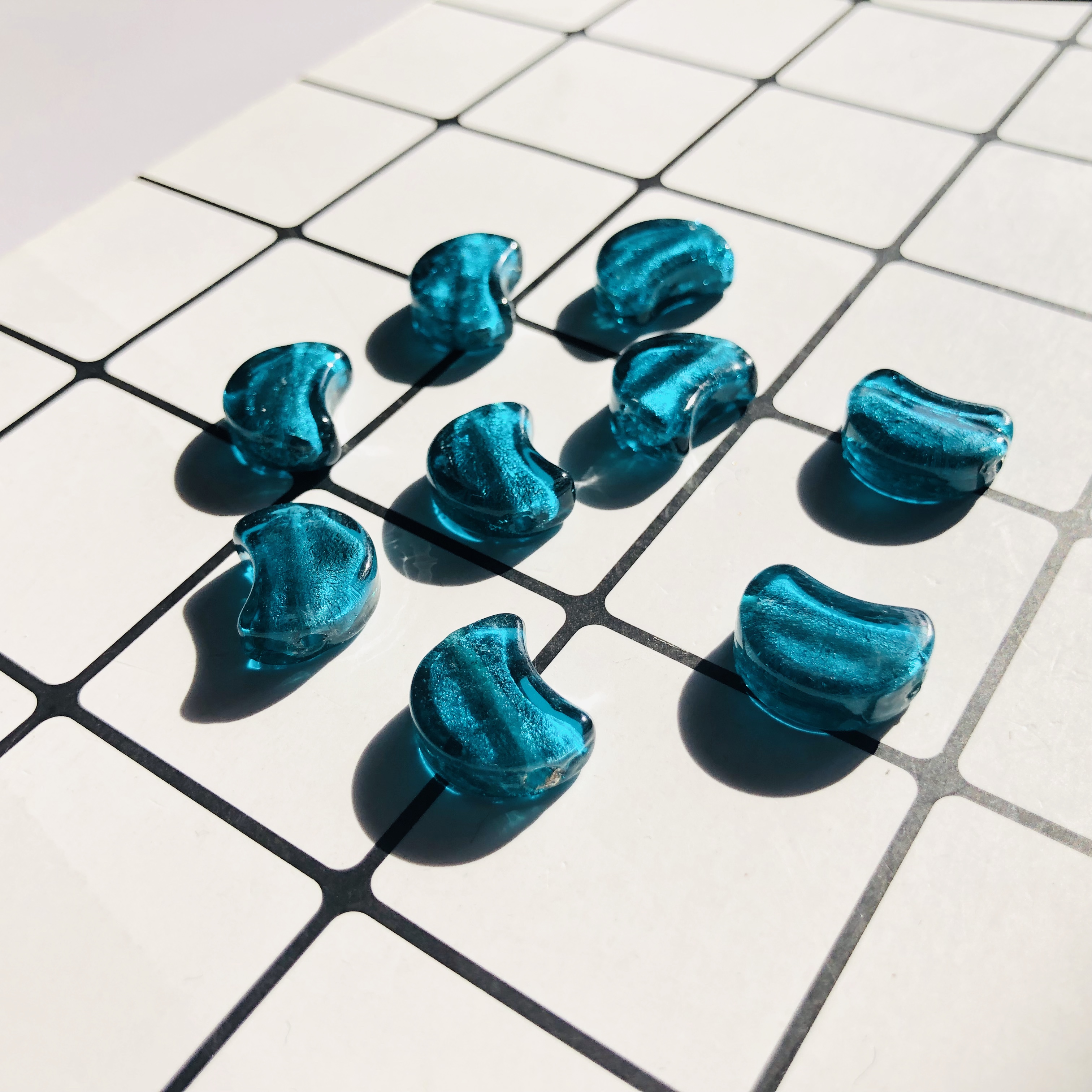 SF spot hand-made custom retro gorgeous Baroque peacock blue moon-shaped glass beaded diy accessories