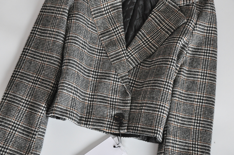 Tây Ban Nha DAN Temperament Vintage Houndstooth Lapel Áo khoác len ngắn áo khoác chống nắng nữ