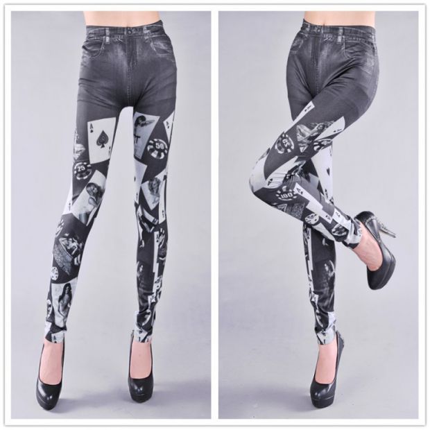 Quần yếm giả denim trắng co giãn cao kích thước lớn túi giả in quần chân mỏng quần đũi nữ đẹp