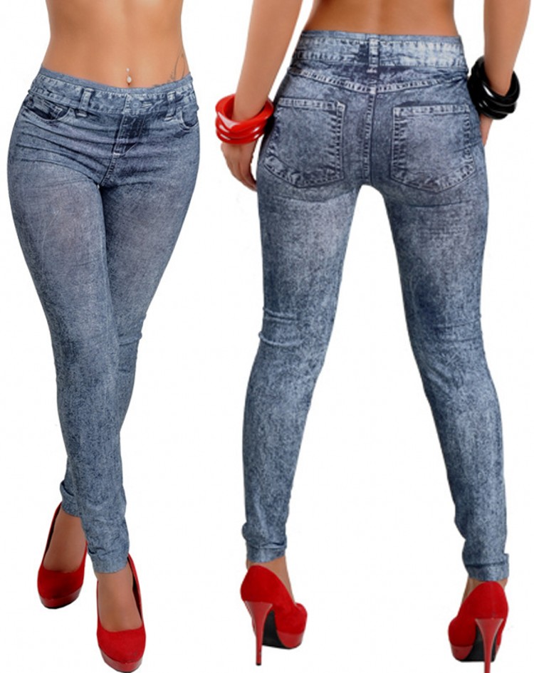 Quần yếm giả denim trắng co giãn cao kích thước lớn túi giả in quần chân mỏng quần đũi nữ đẹp