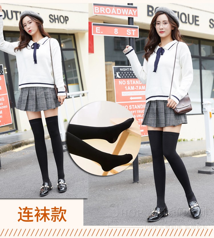 Vớ của phụ nữ đầu gối trên bàn chân mùa thu và mùa đông cộng với quần legging nhung dày Hàn Quốc màu đen ấm áp trên đầu gối vớ nữ quần tất nữ