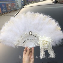 Original Loretta Retro Wind Feather Fold Fan Peacock Feather Fan Rose Dark Black Gothic Palace Fan Swing Pat