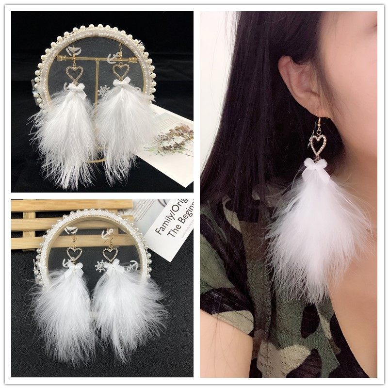 White Fairy Air Feather Earrings Bridesmaid's Earrings Fashion 100 Hitch Long Version Earrings Plush Pendant Earrings