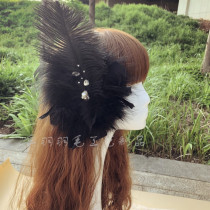 Feather Heatwear Black Bride Headwear Feather Edge Clamp floral headdress Wedding Accessories Flower hairclip Feather Hair Accessories