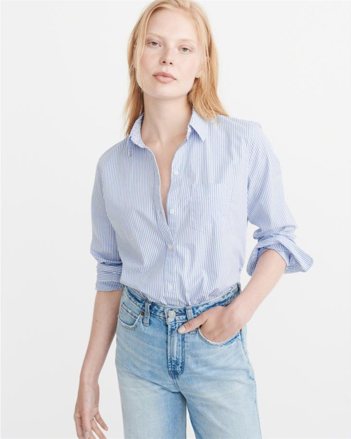 American Abercrombie & Fitch nữ đi lại áo bông poplin AF Slim mùa xuân và mùa hè mỏng mềm dài tay áo các kiểu áo sơ mi hoa nữ đẹp
