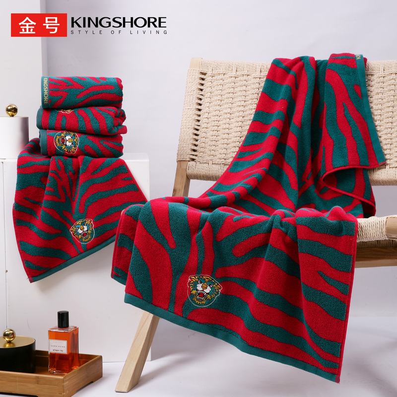 3 Gold-Colored Towels, Pure Cotton Face Towels with Tiger Head Embroidery, Absorbent and Thickened for Home Use