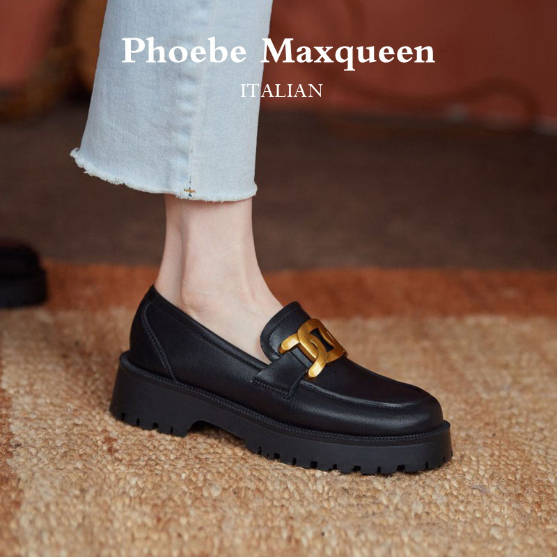 Italian Maxqueen Loafers for Women 2026 New Retro British Style Height-Increasing Black Commuter Leather Shoes