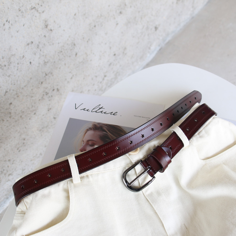 Cool 5050-Full stiletto Perforated Bull Leather Genuine Leather Genuine Leather minimalist About retro lady Belt Belt Casual