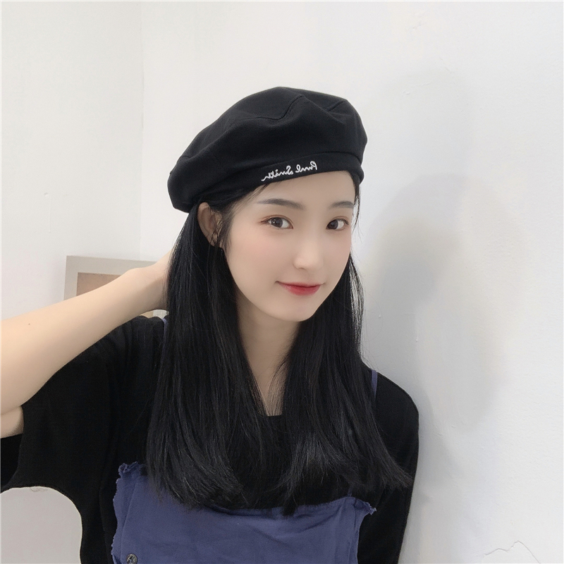 日系黑色字母刺绣贝雷帽女夏季薄款英伦复古画家帽休闲八角帽详情5