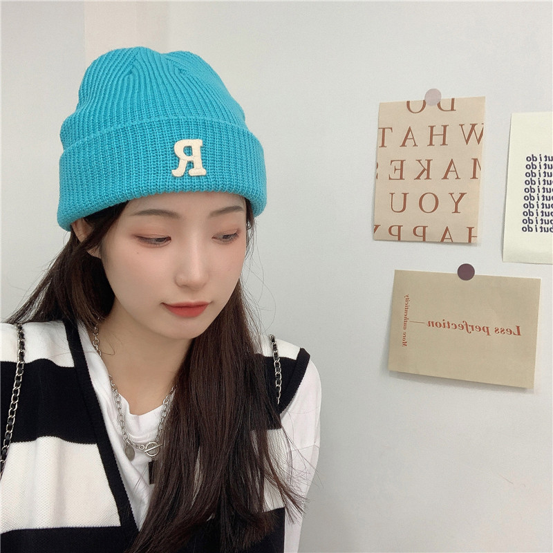 Jesenný a zimný teplý všestranný párový pulóver vlnená čiapka Pletená čiapka s písmenom R_voghion.com