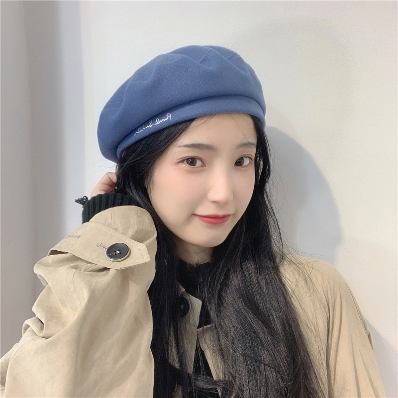 日系黑色字母刺绣贝雷帽女夏季薄款英伦复古画家帽休闲八角帽详情29