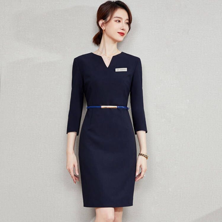 Spring and Autumn Professional Dress Plus Size Women's Fashion Beautician Sales Department Jewelry Store Work Clothes Hotel Reception Formal Wear