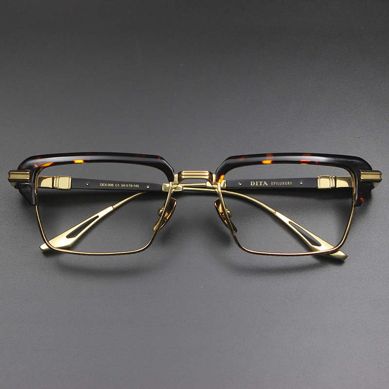 Japanese Retro Acetate Eyebrow Frame Tortoiseshell Gold-Rimmed High-End Business Pure Titanium Eyeglass Frame for Large Face Nearsighted Men