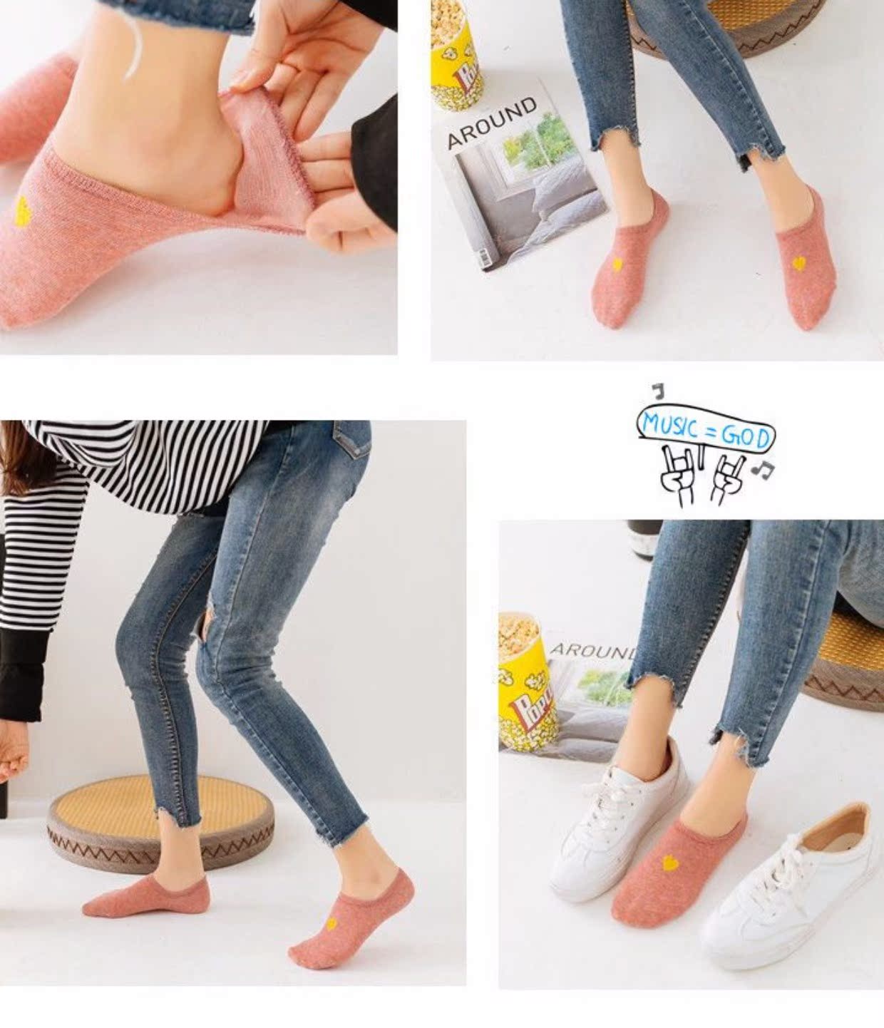 Bốn mùa vớ nữ thuyền vớ cotton nông miệng vô hình vớ silicone trượt thanh niên sinh viên Hàn Quốc phiên bản Hàn Quốc dễ thương quần tất lót lông