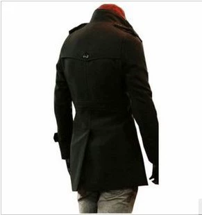 Демисезонное шерстяное пальто, плащ, длинная мужская куртка, облегающий крой, средней длины