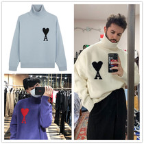 Tide brand AMI2020 autumn and winter item love A letter high neck pullover sweater sweater men and women