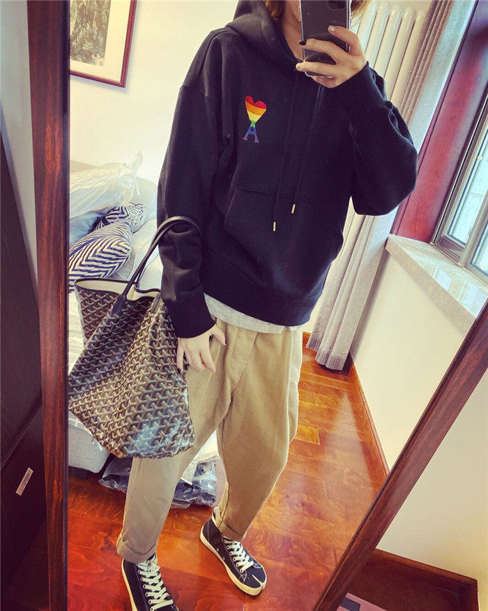 Tide brand AMI 2020 rainbow love hooded men's and women's sweatshirt sweatshirt