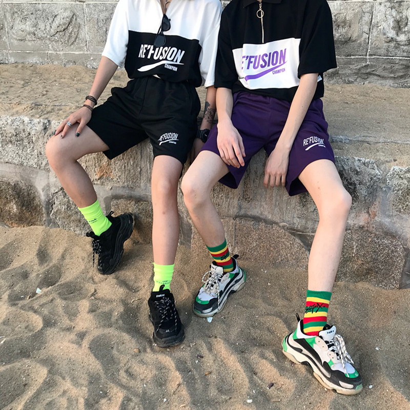 Hàn quốc INS Harajuku BF sinh viên lỏng lẻo ulzzang hoang dã năm quần nam giới và phụ nữ triều vài thể thao giản dị quần short mẫu quần sooc nữ đẹp 2021