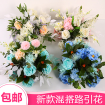 New wedding road leading flower Wedding catwalk stage decoration flower row Olive branch Roman column road leading flower ball floral art