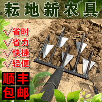 Hoe Household all-steel ripper Weeding rake Agricultural soil turning and wasteland raking tools Garden artificial artifact rake