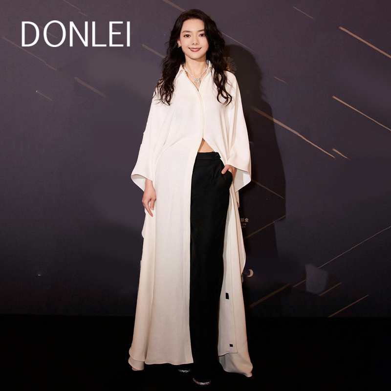 Silei 2026 Summer New Style Celebrity-Inspired White Loose Elegant Long Batwing Sleeve Shirt Jacket Dress for Women