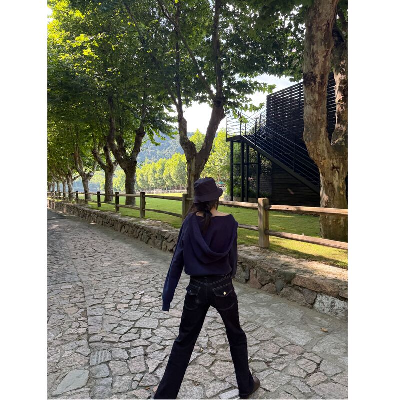 Yin Qianjin【Raw Denim Rules】Dark Blue American Retro Four-Way Stretch Slimming Straight-Leg Jeans K262986