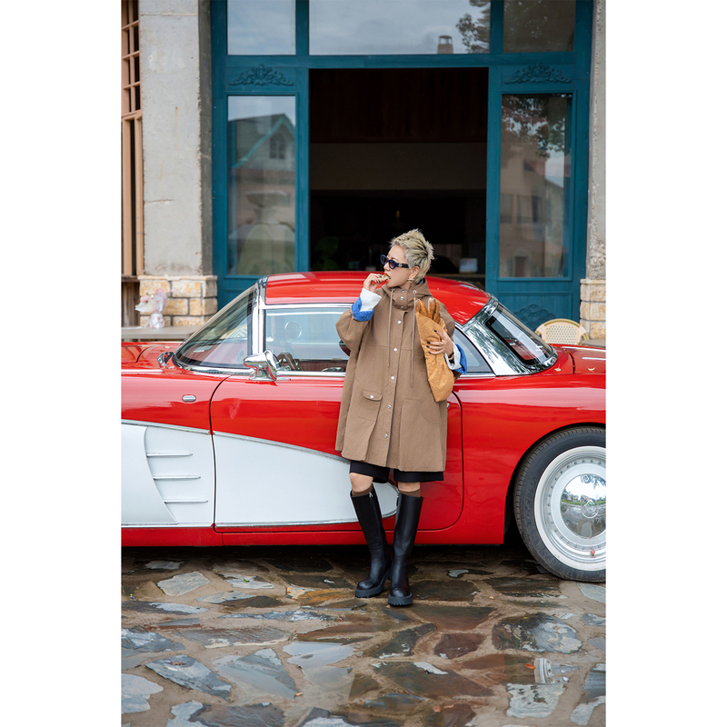 Mo Qianyi Mgx【Color-Contrasting Quilted】Windbreaker Jacket for Women 2025 New Autumn Loose Mid-Length Long-Sleeved Coat