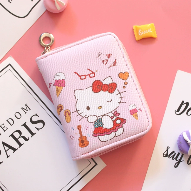 Ví ngắn dây kéo ngắn hoạt hình dễ thương hello kitty Hello Kitty nhỏ tươi nữ sinh viên ví tiền - Ví tiền ví dài nữ