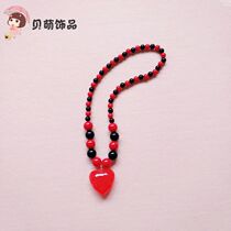 New Korean jewelry children necklace acrylic black red peach heart pendant girl girl sweater chain gift