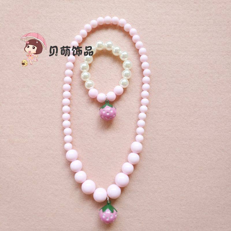 Korean version bell KT Pink pullover necklace bracelet Two-piece set bow Children's jewelry set Girl gift