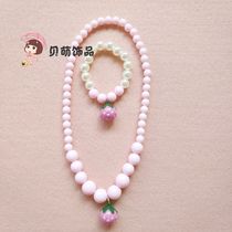 Korean Bell KT pink pullover necklace bracelet two-piece bow childrens jewelry set girl gift