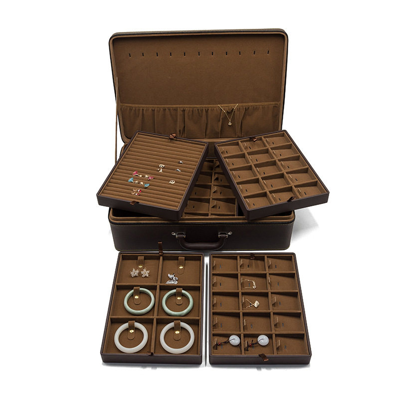 Leather jewelry jewelry container box ring necklace bracelet multi-layer tray suitcase pendant display exhibition cargo box