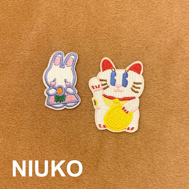 NIUKO embroidery cloth with cute and delicate denim cloth Mark Breaking Hole with Back Glue Accessories Tips for Cat Rabbit Bunny
