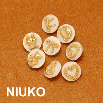 NIUKO cute white gold color resin small button metal decorative brief fastening needle loom sweater accessories button