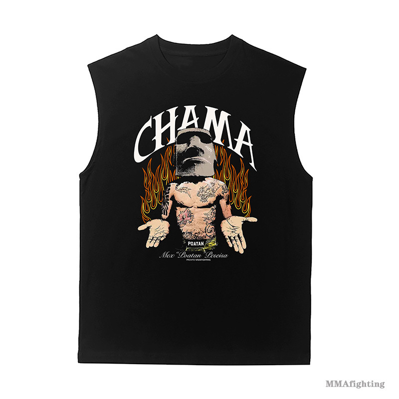 Ufc Pereira Shoulder-Cut T-Shirt Summer Sports Men's Pure Cotton Vest Round Neck Loose Boxing Fighting Running Fitness