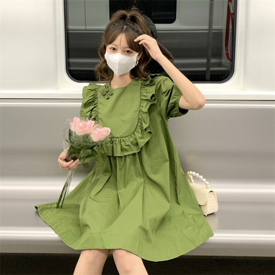 taobao agent Retro summer dress, mini-skirt, plus size, puff sleeves, Chinese style