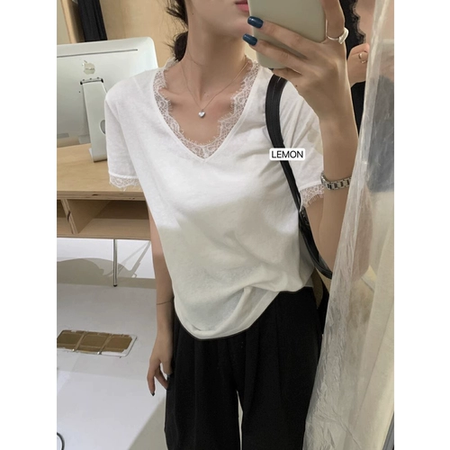 Кружевная летняя футболка с коротким рукавом, размер, подходит для подростков, свободный крой