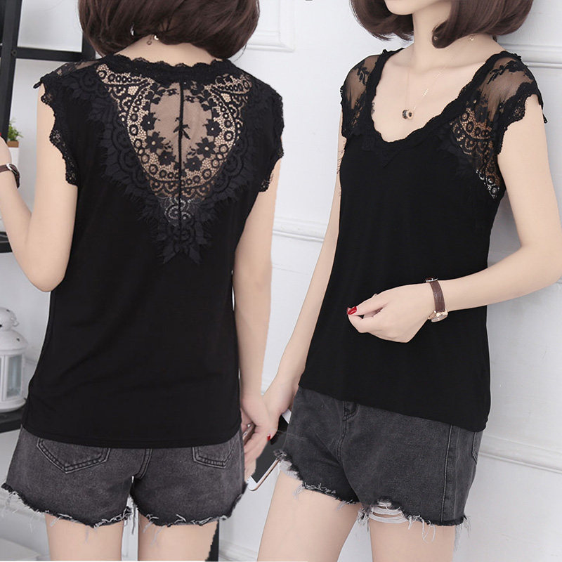 Large size women's dress sexy lace vest 200 catty hmmm display slim harness woman sleeveless lap V collar blouse for undershirt