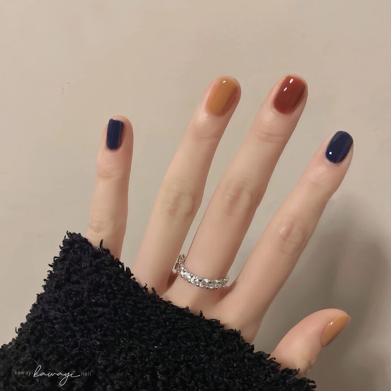 Autumn and Winter New Style Pure Handmade Exquisite and Beautiful Wearable Nail Patches Fake Nails Short Style Special for Sale Dopamine D3