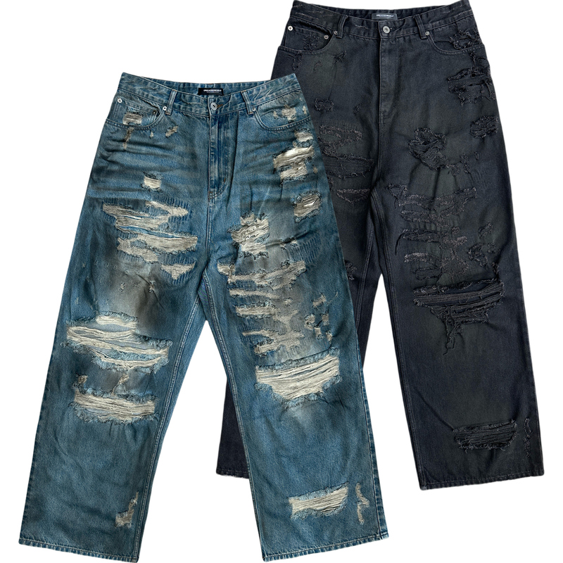 Unknownworld 25Ss Distressed Boro Mud-Dyed Rubbed Vintage Loose Baggy Jeans